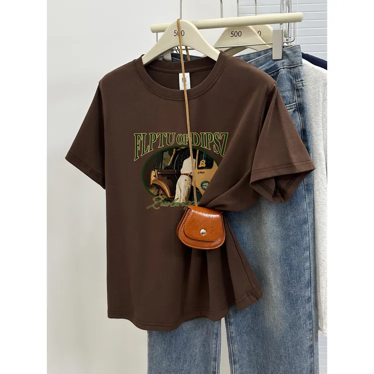 休闲正肩短袖t恤女夏季200斤大码微胖mm遮肚子显瘦圆领半袖上衣潮