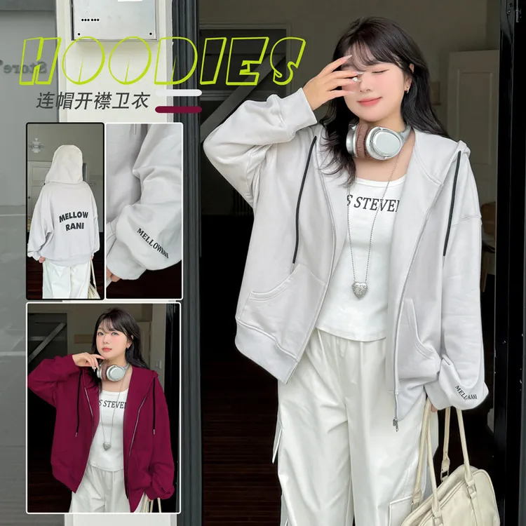 休闲爆款lk2989春季大码女装开襟韩版外套连帽开衫300斤胖mm上衣