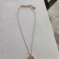 F940粉色圆片金色猪鼻子闪闪项链