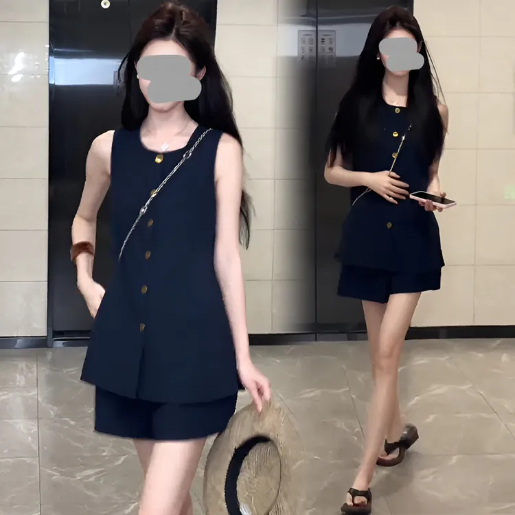 夏季搭配一整套装女时尚洋气马甲衬衫阔腿短裤显瘦减龄时髦两件套