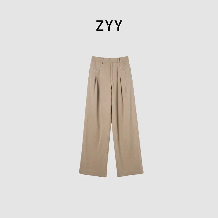 ZYY【心动神裤】2025S/S新品压褶设计感高腰直筒裤X25DXXK05113