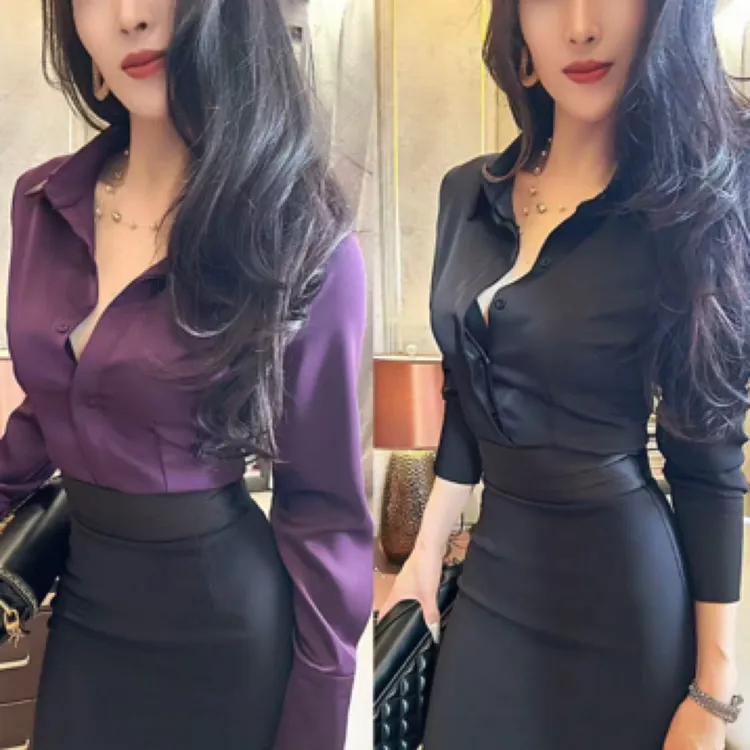 2025春秋新款高级感气质黑色衬衫女长袖职业抗皱内搭衬衣