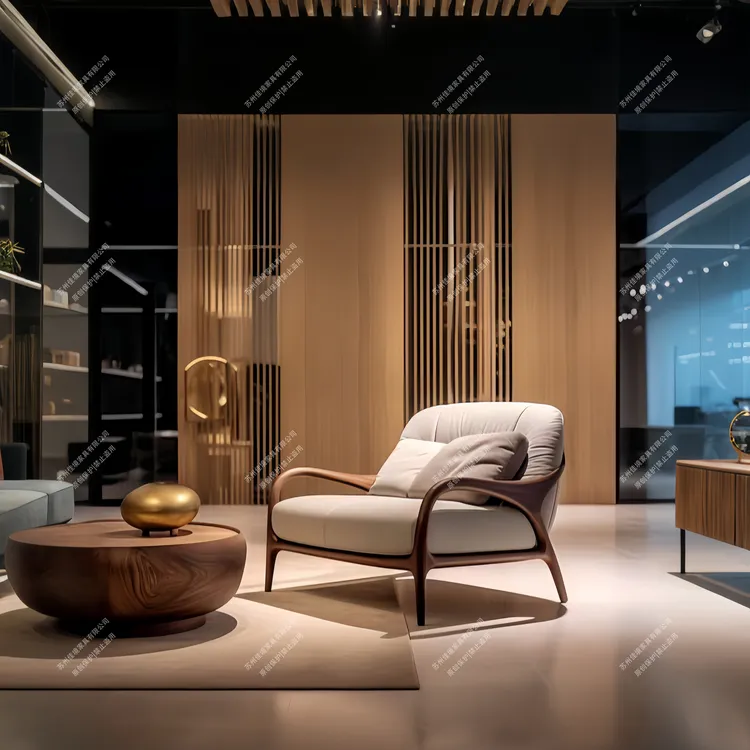 意式极简沙发椅北美黑胡桃木休闲椅单人实木真皮懒人靠背椅轻奢