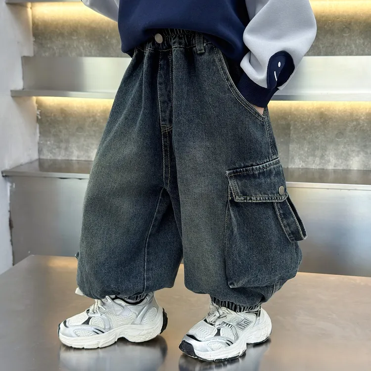 男童痞帅风牛仔裤春秋装2025新款儿童宽松百搭长裤小童休闲裤子潮