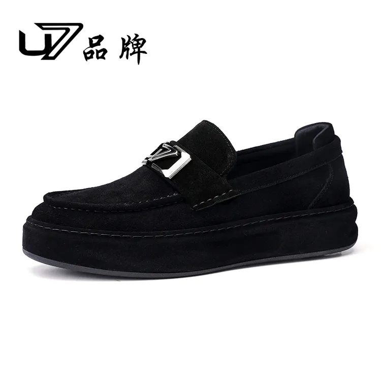U7品牌男鞋  牛皮  新款百搭舒适透气一脚蹬软底男士商务休闲鞋