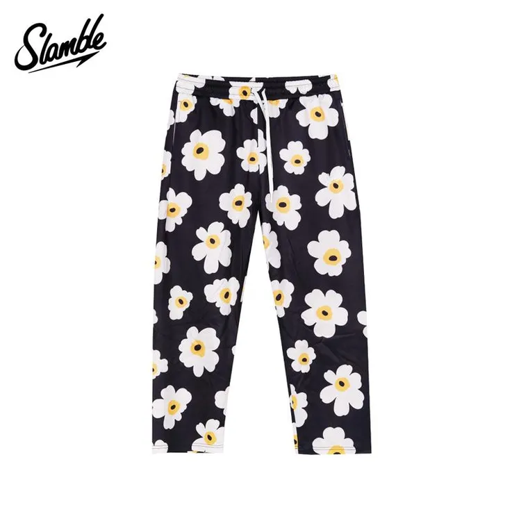 SLAMBLE美式蛋花九分直筒高弹运动休闲篮球睡裤长裤男女满印宽松