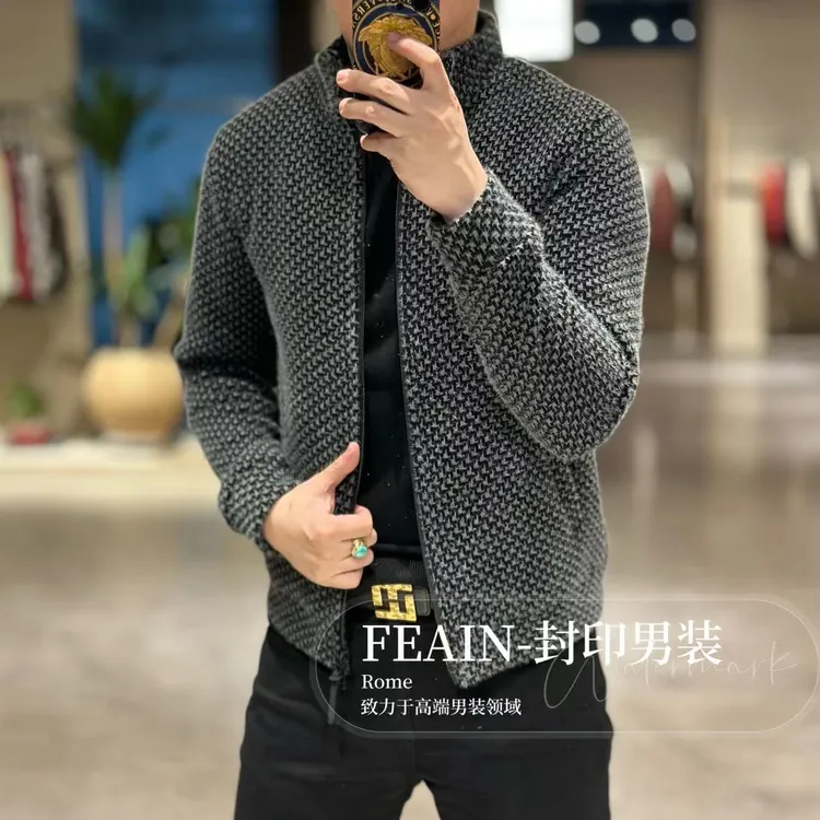 【雪尼尔花纱】高端定制雪尼尔花纱飞织男士加绒加厚针织衫JH670-1