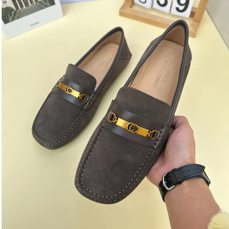 2025男士舒适时尚百搭软底透气驾车鞋真皮豆豆鞋