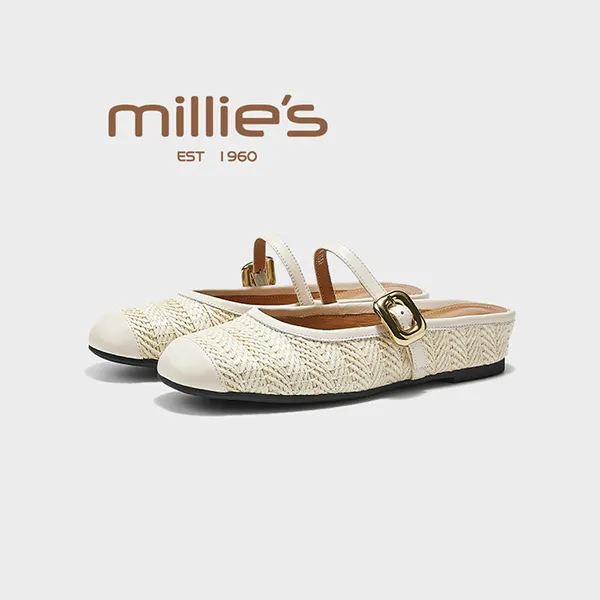 MILLIE'S/妙丽羊皮设计师半包外穿懒人半托包头时尚玛丽珍鞋