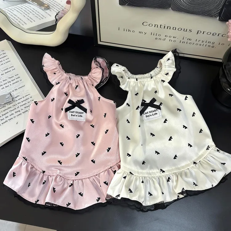 可爱夏季狗狗猫咪睡衣宠物裙子适合约克夏西施泰迪博美复古高级
