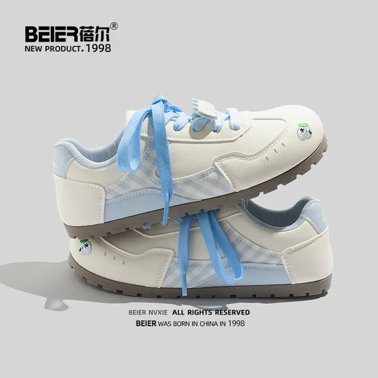 蓓尔可爱百搭圆头德训鞋女鞋2025秋季新款软底休闲鞋学生板鞋3668