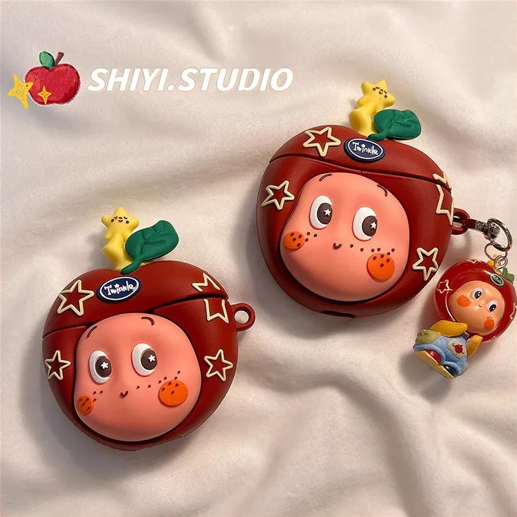 可爱红苹果星星人苹果4代蓝牙耳机套适用airpodspro2保护壳2/3代