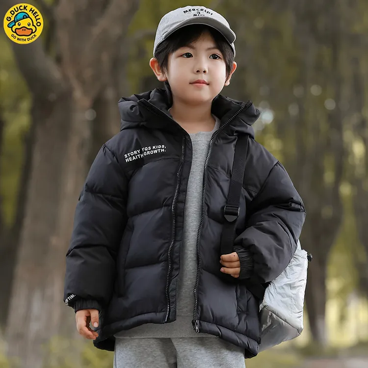 小黄鸭儿童加厚黑金羽绒服短款男女童中大童休闲连帽保暖冬季外套