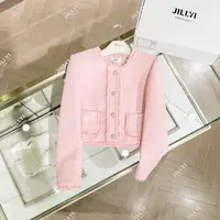 JILLYI【草莓奶白】蜜桃粉圆领单排扣流苏工艺时尚百搭外套