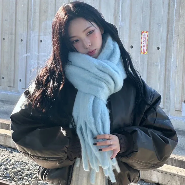 2025秋冬款纯色时尚百搭围巾保暖防寒外搭流苏围脖加厚保暖披肩