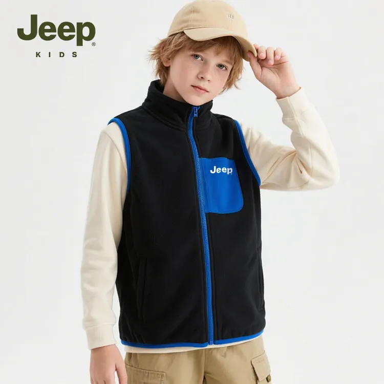 Jeep童装男童马甲冬季2025新款中大童马甲加绒加厚儿童校服神器暖