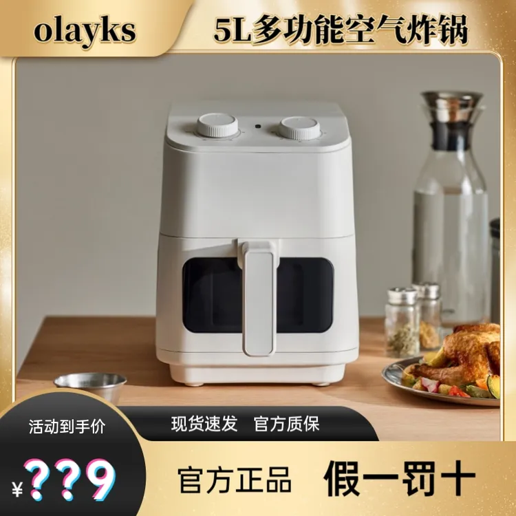 olayks立时5L空气炸锅多功能家用新款电炸锅可视大容量加长款烤鱼