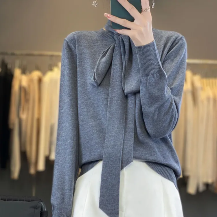 高领女常规长袖时尚开衫毛针织衫内搭落肩袖秋冬上衣打底衫百搭