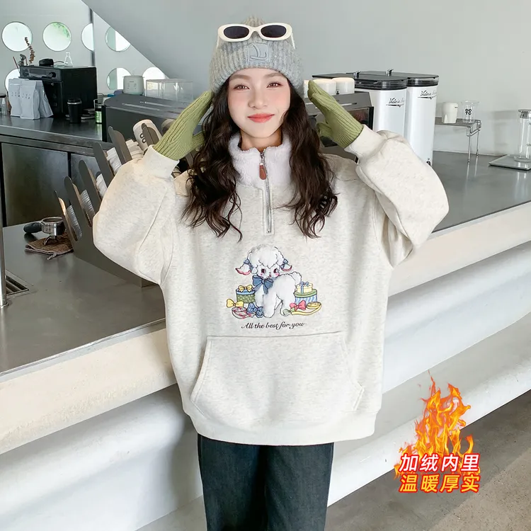 女童加绒卫衣秋冬款2025新款洋气小女孩外套大童冬装儿童加厚上衣