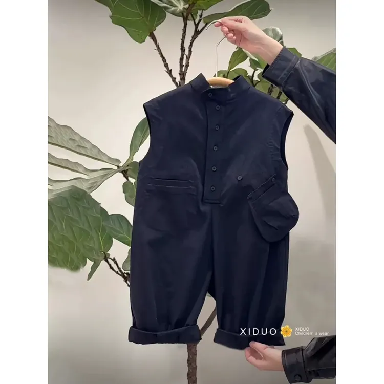韩国童装儿童背带裤男女童春夏季洋气可拆卸口袋时髦工装连体裤