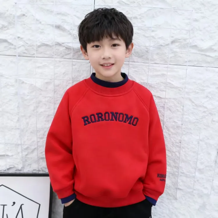 加绒加厚男童中大童男孩圆领上衣秋冬韩版卫衣男童儿童衣服亲子装