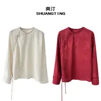 Jokara/丘可儿【逸香衫】中式系带提花长袖衬衫复古斜襟套头衬衣秋