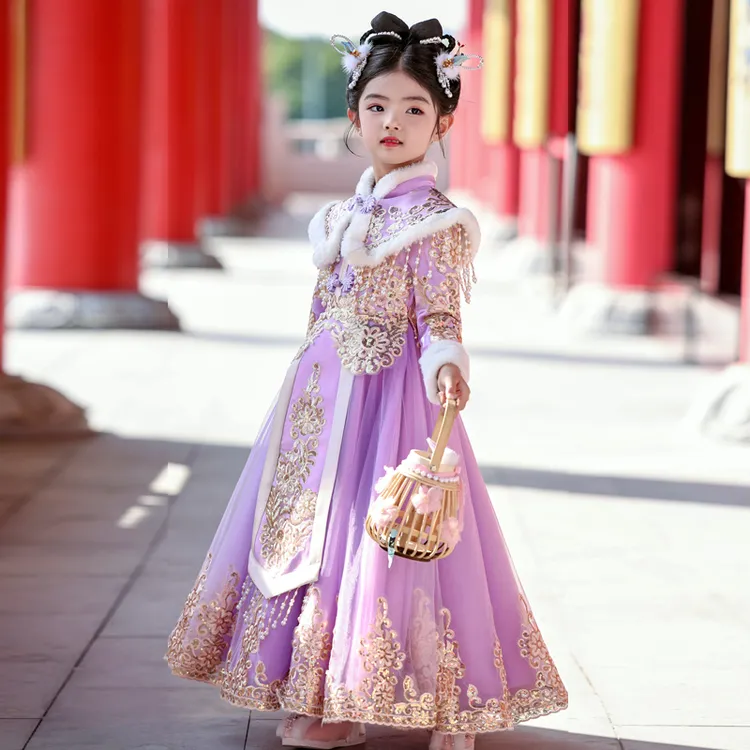 女童冬季连衣裙新款汉服小女孩中国风超仙唐装儿童裙子古风公主裙