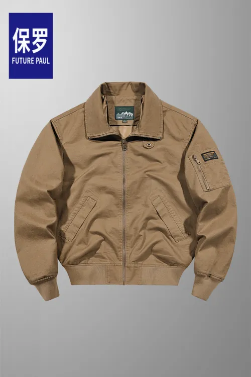 春秋天气新款夹克宽松翻领工装中年复古没事休闲男士水洗飞行外套