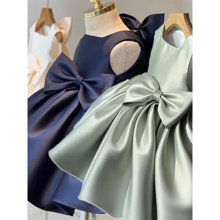 拉夏贝尔【断码】儿童礼服公主裙春季周岁女宝生日抓周缎面洋气花