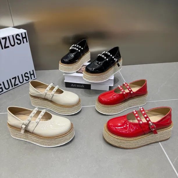 2025年新款厚底松糕浅口俩穿双代珍珠扣玛丽珍鞋底厚6公分舒适