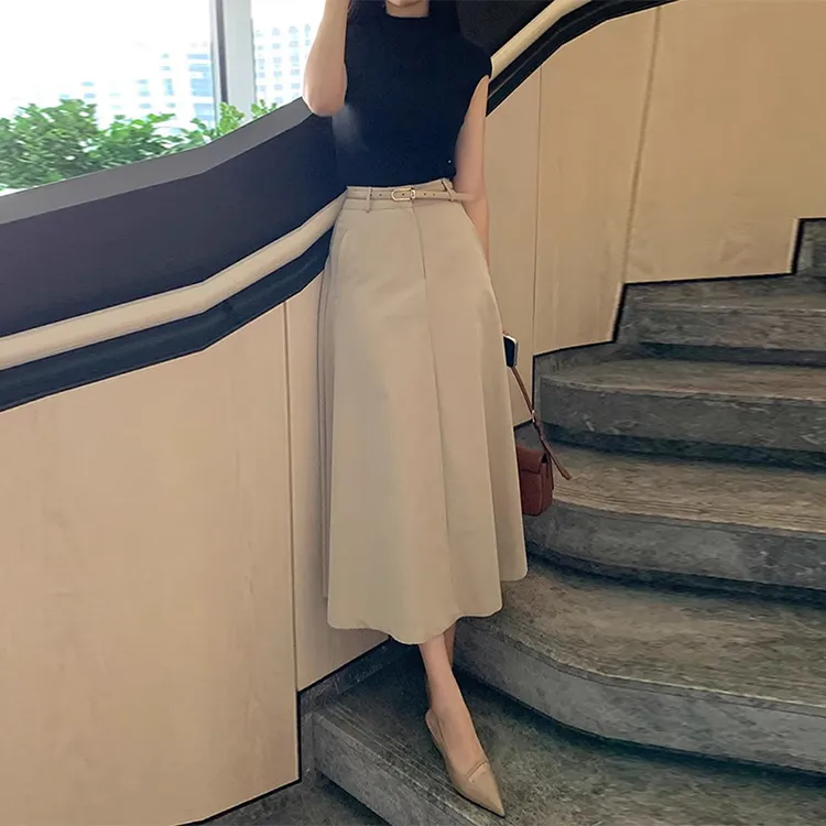 黑色西装半身裙女2025秋季新款高腰大摆a字裙小个子显瘦气质长裙