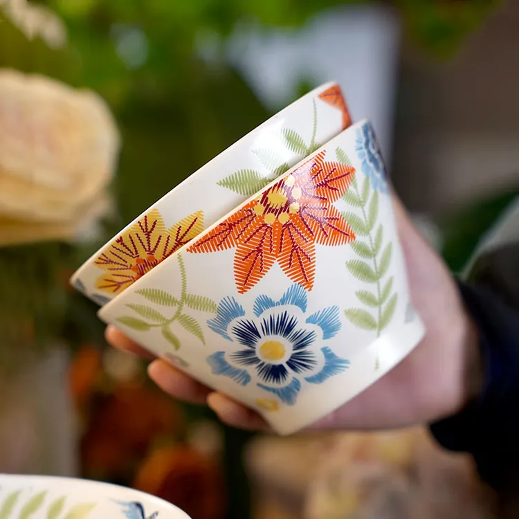 【兮房】锦绣斗笠碗5英寸家用米饭碗家庭装大容量陶瓷耐高温日式