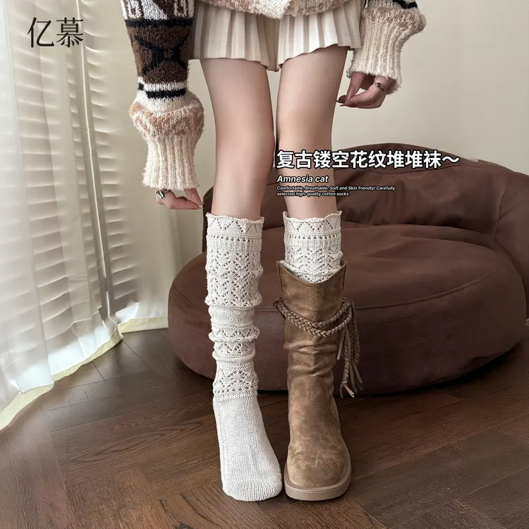 韦雪同款袜子女日系复古针织堆堆袜女小腿袜春秋ins潮防寒长筒袜