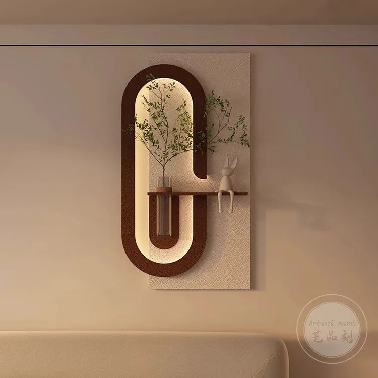 25高端年花瓶水培装饰画立体奶油风玄关实物立体装饰画砂岩壁灯画