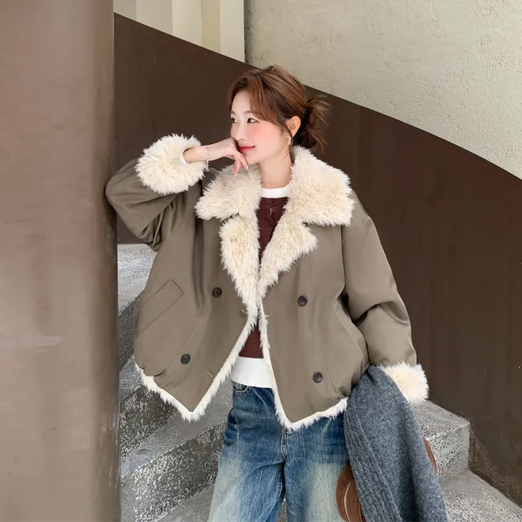 小众ins工装风羊羔毛派克服2025冬季新款复古百搭甜酷风棉服外套