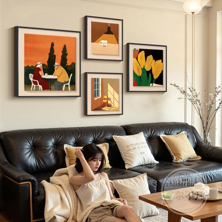 小众艺术客厅装饰画中古风人物沙发背景墙挂画法式花卉餐厅组合画