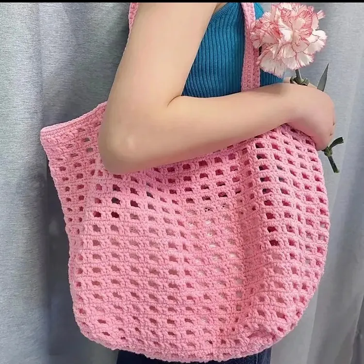 夏日镂空手工编织华夫格子包diy材料包网格兜自制毛线钩织单肩包