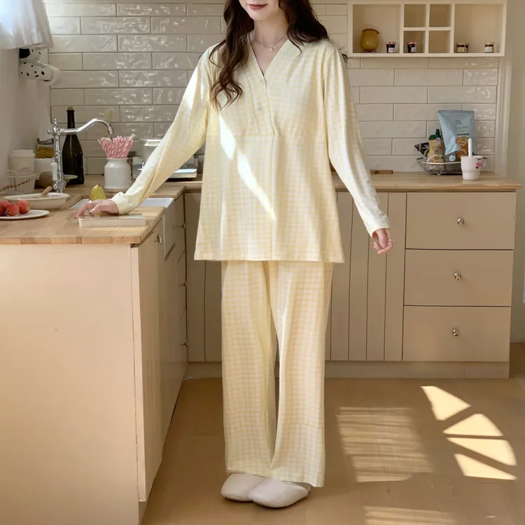 【带胸垫-纯棉磨毛】秋冬孕妇哺乳睡衣产后喂奶带胸垫月子服家居服