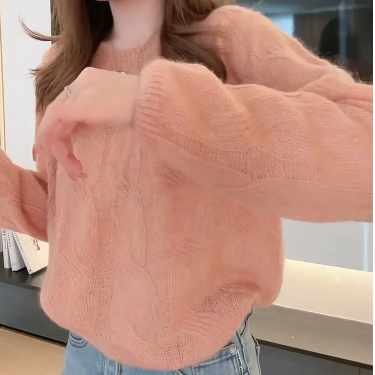 2025新款洋气蜜瓜橘温柔显白慵懒宽松显瘦针织上衣LK2501440