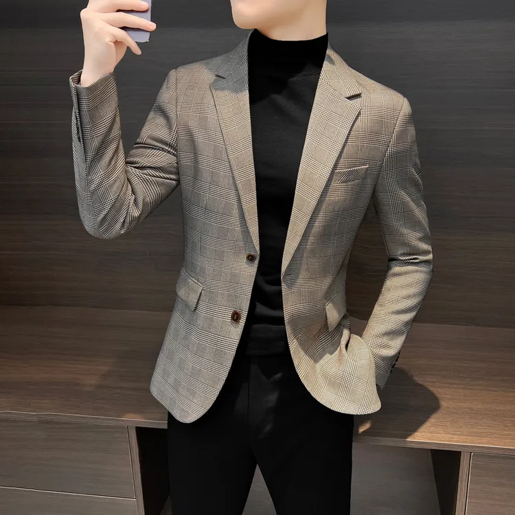 格子休闲西装外套男士2025新款爆款秋冬痞帅高级感单件男款小西服