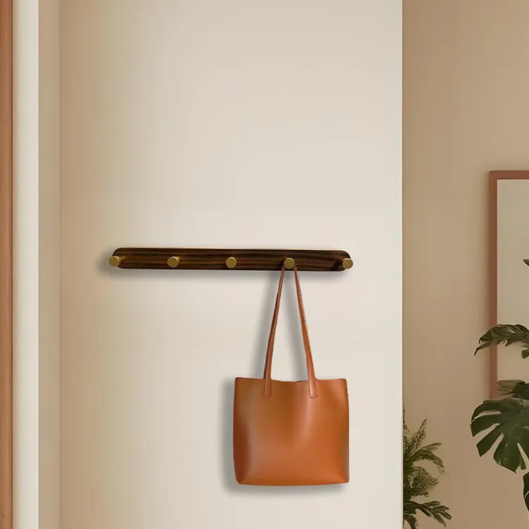 入户玄关卫生间壁挂式挂钩胡桃木轻奢置物架