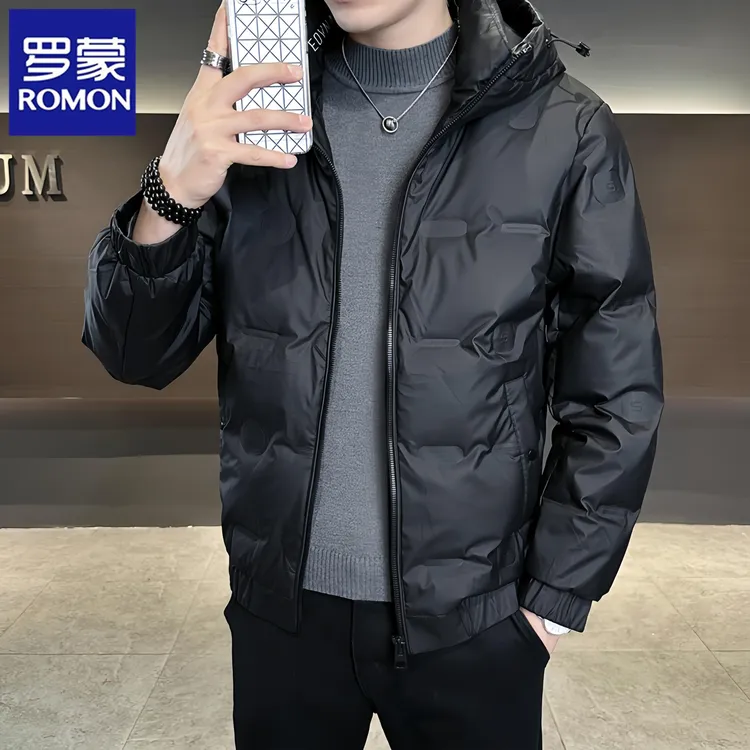 Romon/罗蒙冬季新款高档男士羽绒服商务休闲连帽抗寒保暖百搭外套