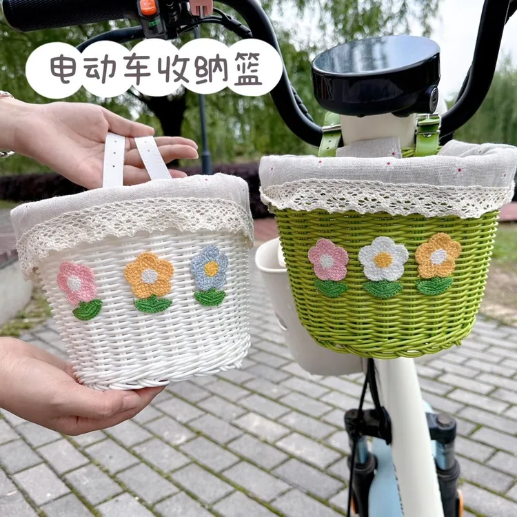 电动车收纳挂袋编织车筐小清新可爱自行车前后座通用置物篮高档gh