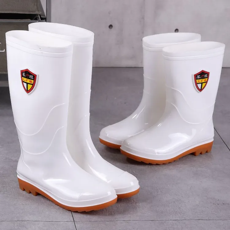 劳保工厂高筒白色雨鞋男款防滑耐油耐酸碱水靴男女厨师食品级雨靴