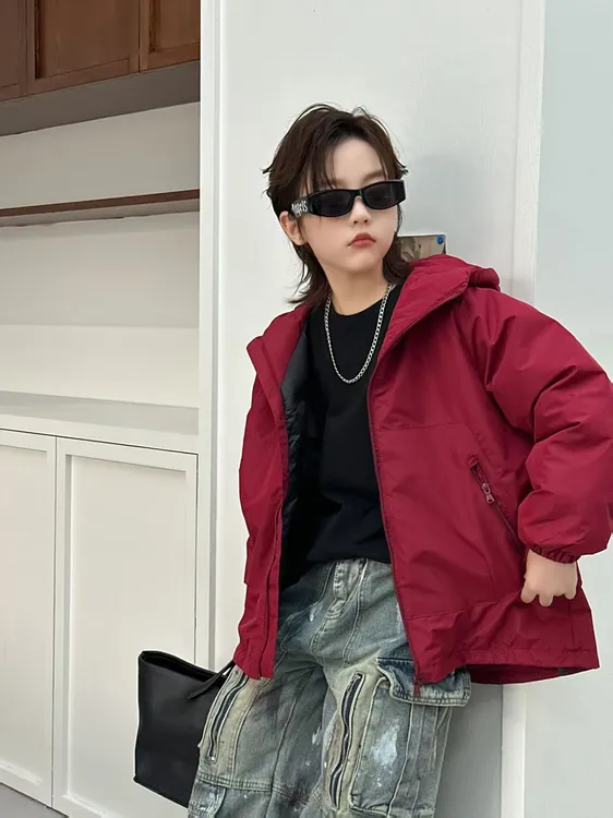 2025儿童冲锋衣棉服秋冬运动男童女童休闲连帽防风中大童童装棉服