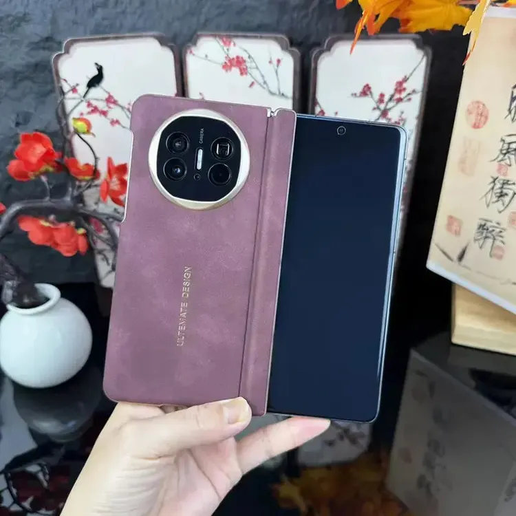 适用华为Matex5手机壳新款高级感羊巴皮纹x6双中轴全包镜头商务