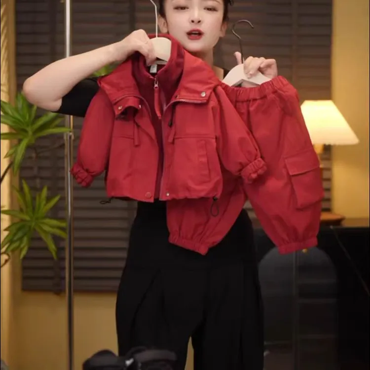 儿童套装春秋冲锋衣裤子2025新款男童女童洋气三件套宝宝加绒上衣