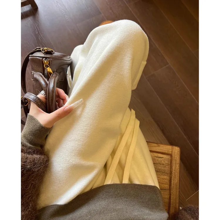 白色裤子女2025新款冬高腰冬季阔腿裤休闲裤拖地垂感休闲直筒长裤