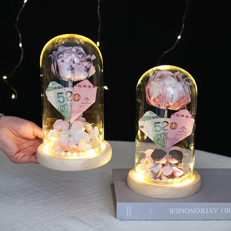 diy玻璃罩玫瑰有钱花手工自制材料包送女朋友闺蜜情人节生日礼物