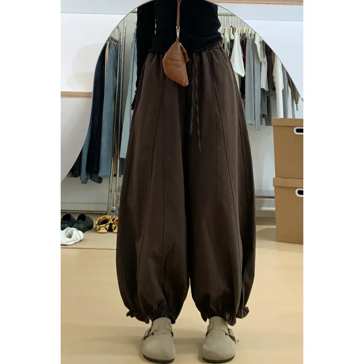 La Chapelle/拉夏贝尔正品美拉德秋款灯笼裤女九分阔腿花苞休闲裤